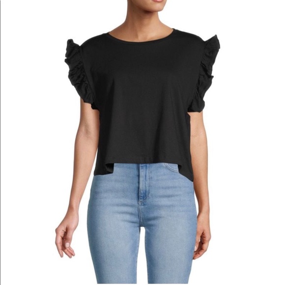 For The Republic Tops - SOLD! NWT For the Republic XS Flutter Sleeve top shirt tee 100% Cotton new black
